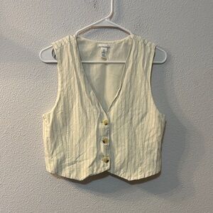 H&M Cream Striped Button-Front Crop Vest